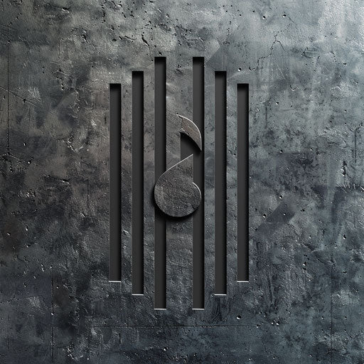 Modern music logo with sleek lines and metallic background