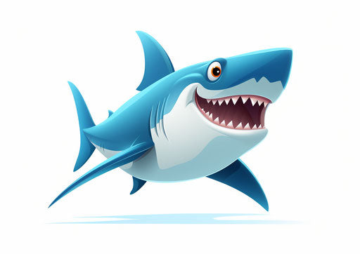 Shark isolated on white, playful animation style, 2D