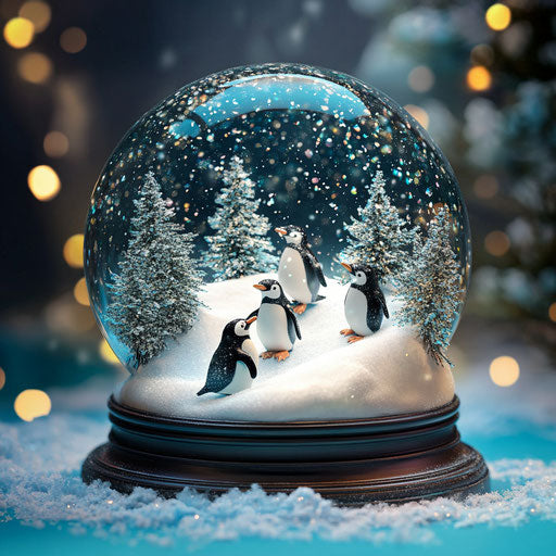 Winter scene with playful penguins