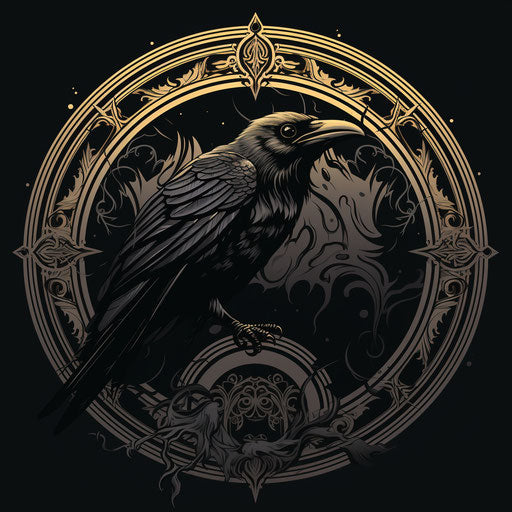 Black Raven Tattoo Style - Circular Illustration