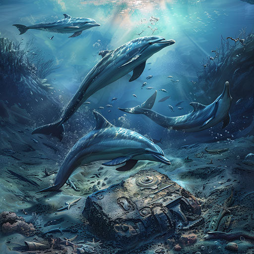Dolphins discovering ancient artifact on seafloor
