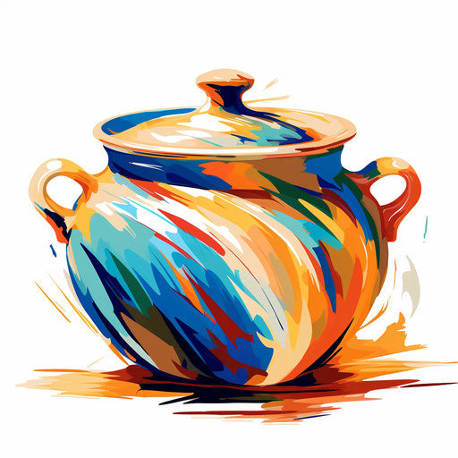 Pot clipart in the style of Impressionistic Art, on a white background