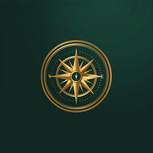Sophisticated travel logo with a compass on dark green background