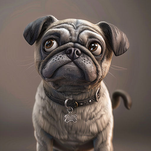 Cartoon pug dog self-named, light gray beige style