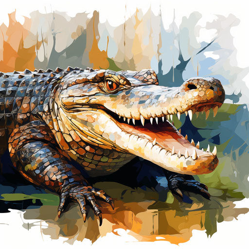 Crocodile clipart in the style of Oil painting, on a white background