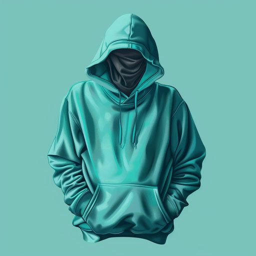 Realistic hoodie clipart on flat teal background