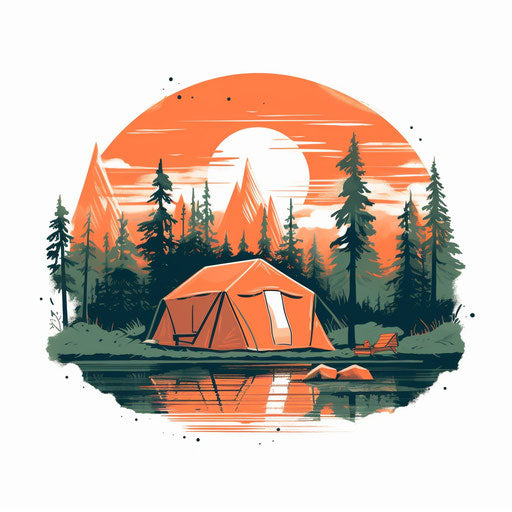 Minimalist style summer camp clipart on white backdrop