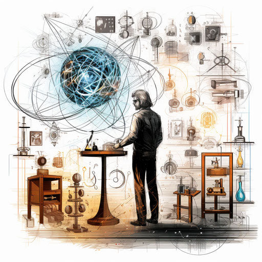 Physics clipart in the style of Chiaroscuro Art, on a white background