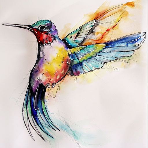 Delicate hummingbird tattoo design in autism awareness colors