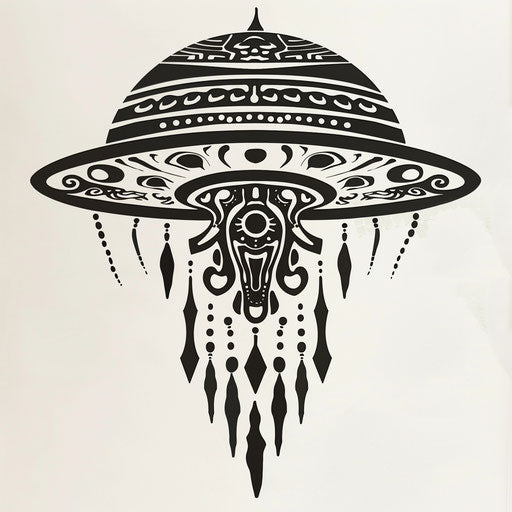 Tribal UFO tattoo with bold black patterns