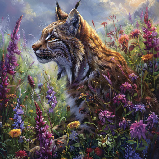 A lynx in a vibrant summer meadow