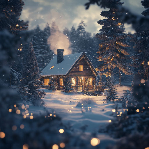 Cozy cabin in the snowy woods