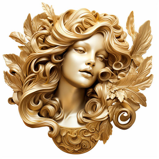 Golden clipart in the style of Chiaroscuro Art, on white background