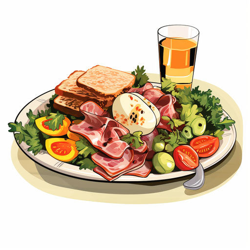Lunch illustration in the style of Chiaroscuro Art on white background