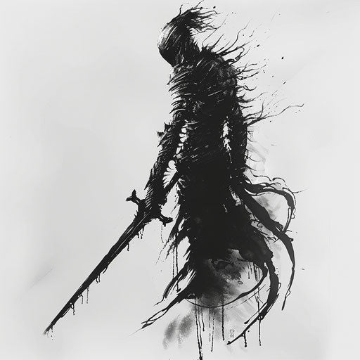 Artistic tattoo sketch of a Dark Souls undead warrior