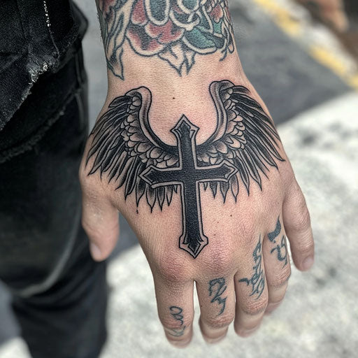 Exquisite Cross Tattoo On Hand Tattoo Outlines