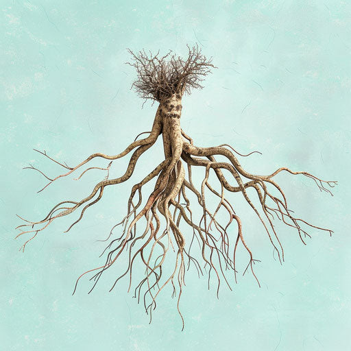 Photorealistic roots clipart on a flat serene aqua background
