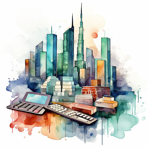 Finance clipart in the style of Watercolor Art on white background