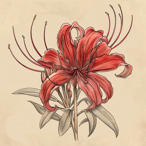 Red spider lily in nostalgic 1950s style with pastel colors