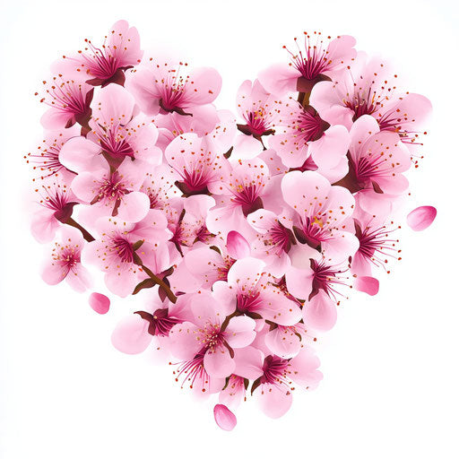 Pink cherry blossom heart on white background