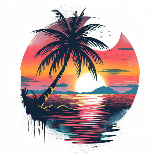 Tranquil ocean sunset silhouette tattoo