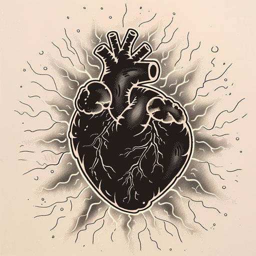 Bold black heart with dynamic lightning bolts and energy waves