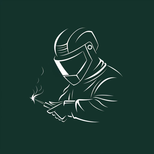 Sophisticated welding logo with a welding rod on a dark green background