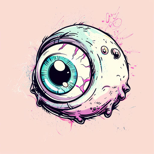 Playful tattoo sketch of cartoon eye in cheerful pastels