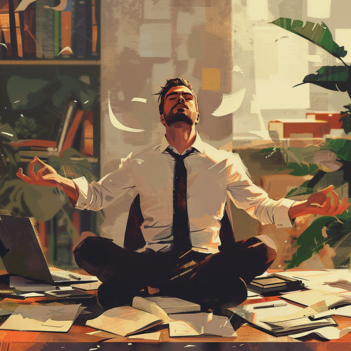 Businessman practicing mindfulness in a serene office