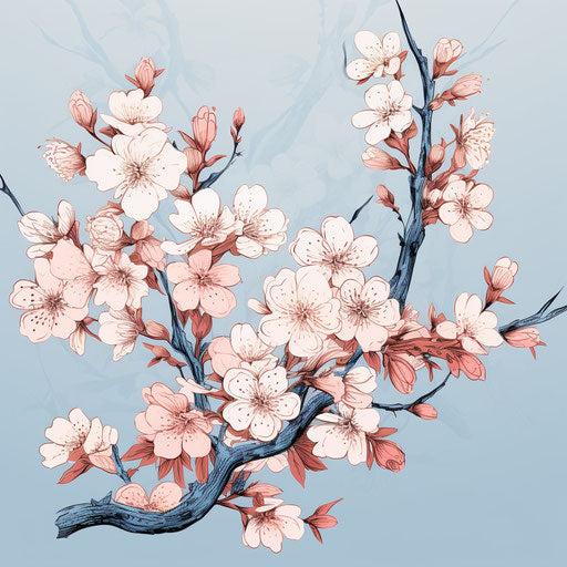 Hand-drawn spring cherry blossoms portrait