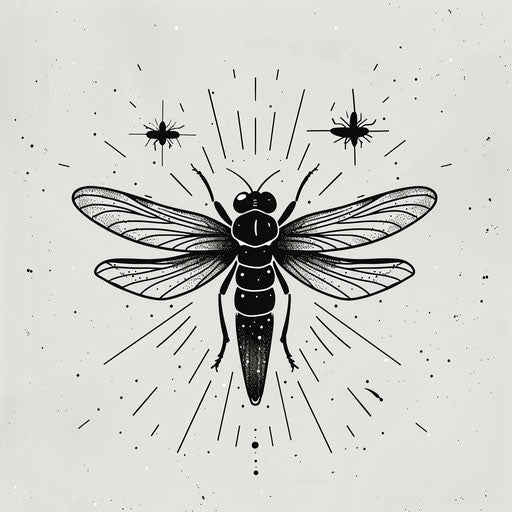 Elegant and minimalist sketch of a firefly in black ink