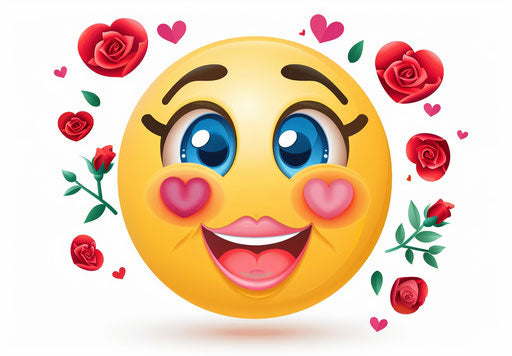 Smiling happy face with heart and kiss mouth