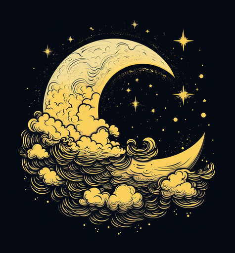 Moon and Cloud Drawing in the Night