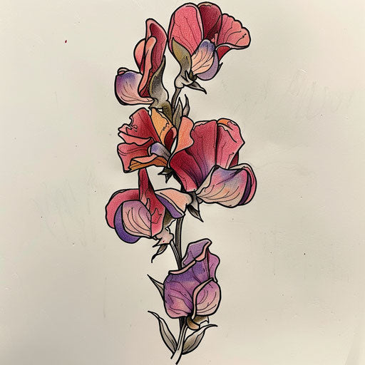 Retro 1950s style tattoo sketch of a sweet pea