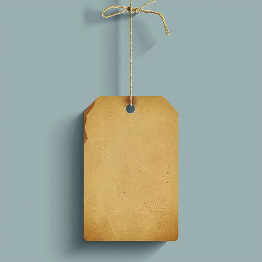 Tag clipart in photo realistic style with a flat random background, vintage filter and delicate lines