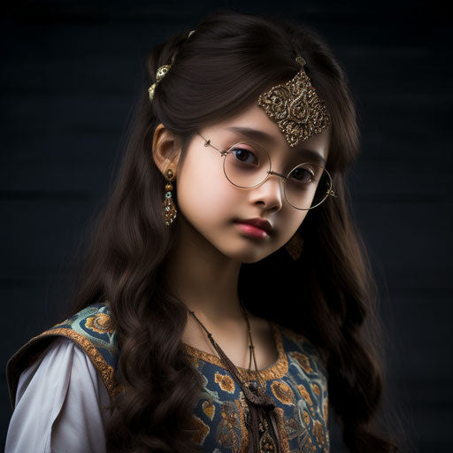 Indonesian girl with glasses in the style of Sandara Tang, Aquirax Uno, Horia Bernea, Sumatraism, photo