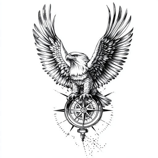 Eagle tattoo with compass on hand