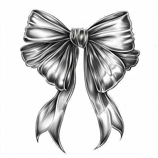 Elegant sketch of a satin bow with shimmering silver outlines