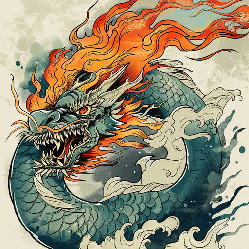 Flat tattoo sketch clipart style of dragon breathing fire