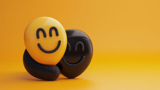 Smiling emoticons hugging in heart shape, feminine sensibilities