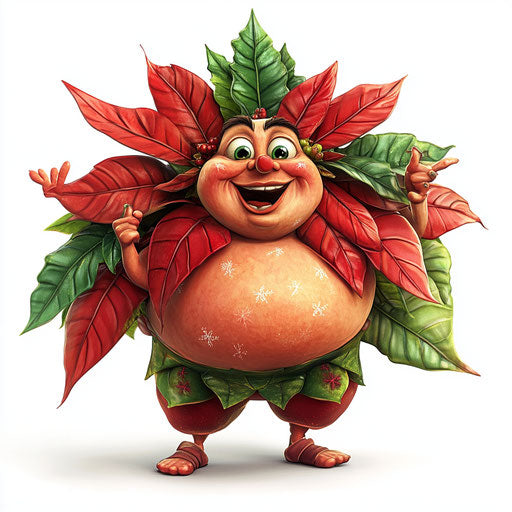 Humorous caricature of a poinsettia image