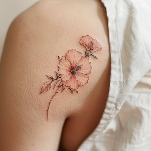 Delicate Korean tattoo with hibiscus on white background