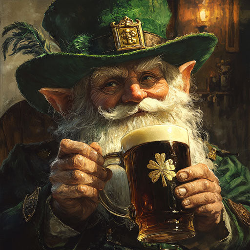 Detailed portrait of a leprechaun drinking beer in an Irish pub