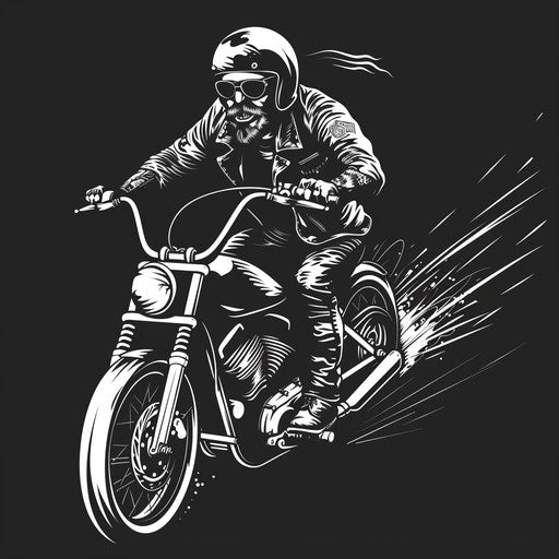 Biker in clipart style with modern typography on black background