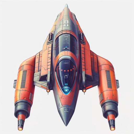 Realistic spaceship on white background, bright colors