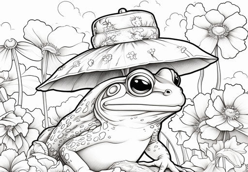 Frog coloring pages with hats for girls