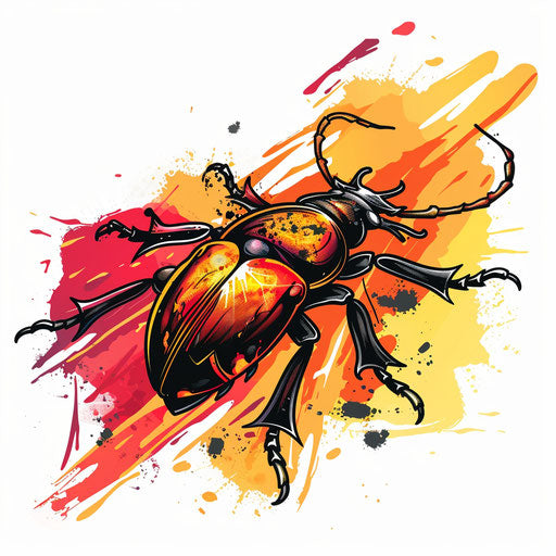 Dynamic sketch of a fire-themed beetle