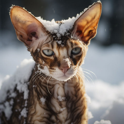 Cornish rex in the snow