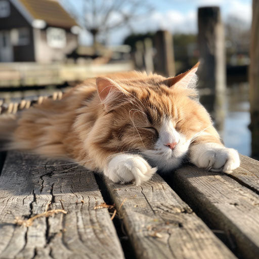 chonky cat on a pier