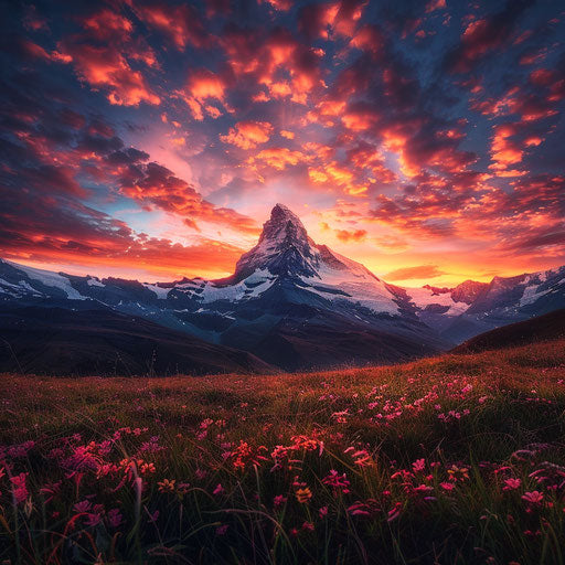 Dawn on the Eiger, fiery sky - Keochkerian style